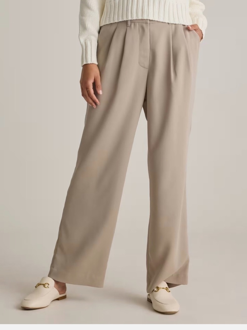 Quince Wide-Leg Pleated Trousers in Taupe